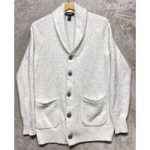 Express Men's Cardigan Sweater Sz Medium Gray Wool Blend Shawl Collar Button-Up